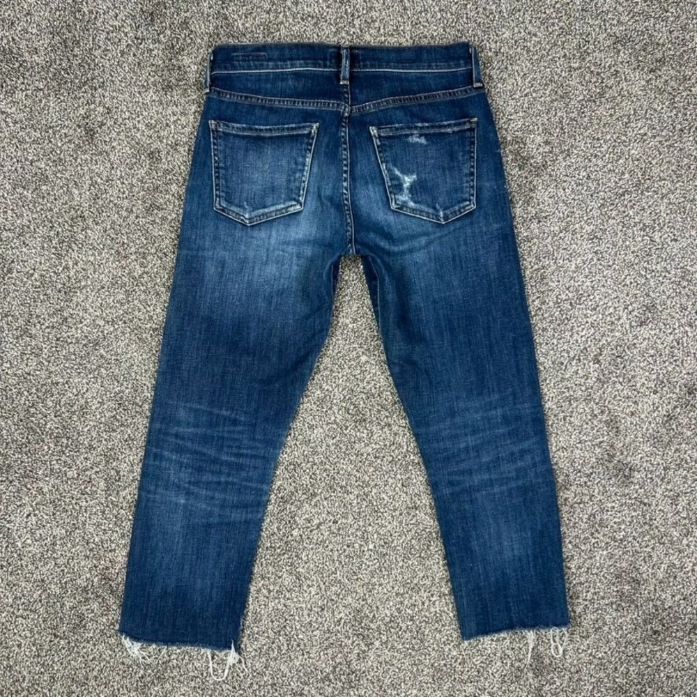 Agolde Isabel Dark Denim Distressed Raw Hem Jeans Womens 24 Straight Leg Fit - Picture 2 of 13